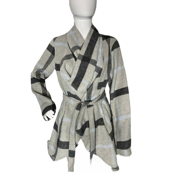 Women's M Plaid Gray Fleece Belted Jacket New